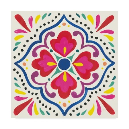 Laura Marshall 'Floral Fiesta White Tile V' Canvas Art,14x14